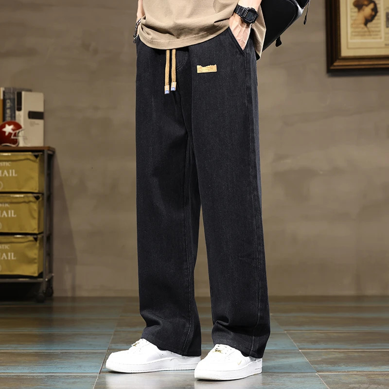 Men Straight Leg Blue Gray Loose Y2K Drawstring Jeans Streetwear Casual Wide Denim Pants Male Baggy Stylish Harajuku Trousers 260310