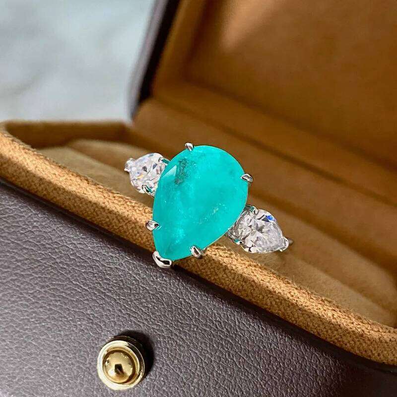 New Fashion Paraiba Geometric Drop Gemstone Ring Light 925 Sterling Silver Ladies Birthday Jewelry Gift H260312