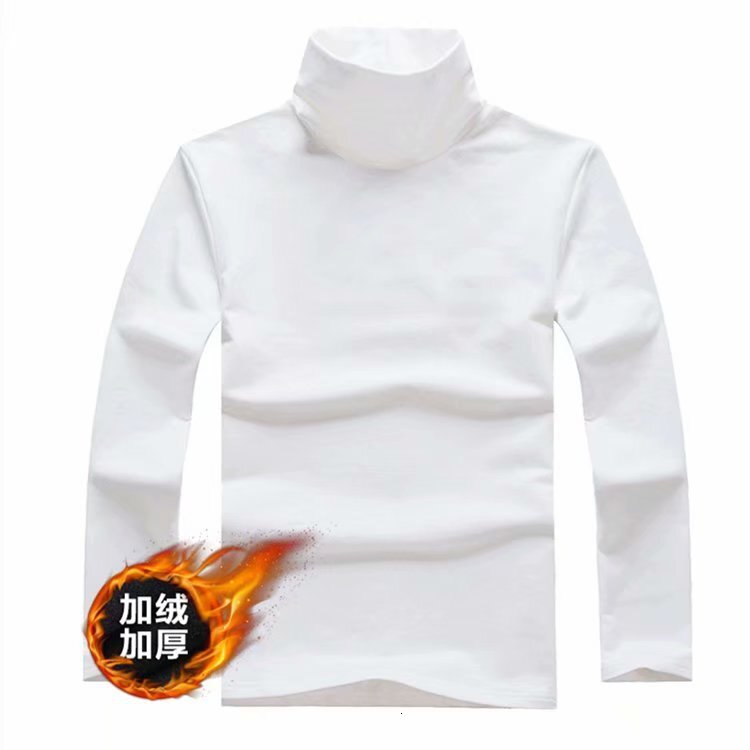 High-neck Men's Long-sleeve T-shirt With Fleece Lining Autumn Designer Hoodie And Winter New Style Casual And Warm Inner Layer For Teenagers Soli