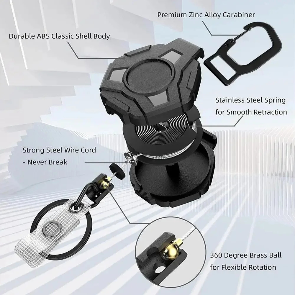 Retractable Keychain Lanyard Heavy Duty Belt Clip Anti Theft Key Chain Straps Hanging Ring Telescopic Carabiner 260228