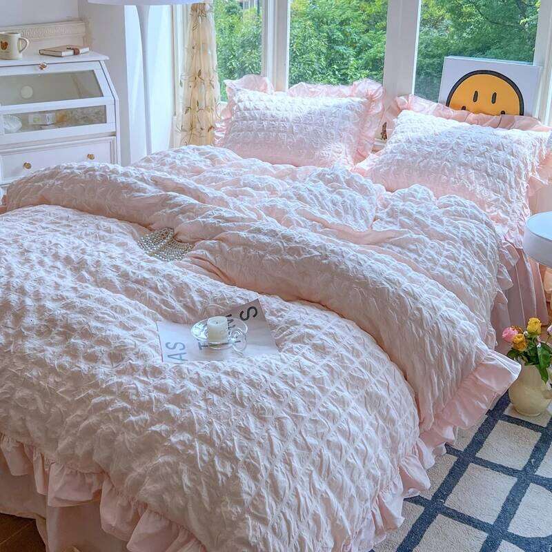 3pcs Korean lace Bedding set seersucker Duvet Set 1*Duvet Cover + 2*Pillowcase, Without Corefor bedroom guest room H260312