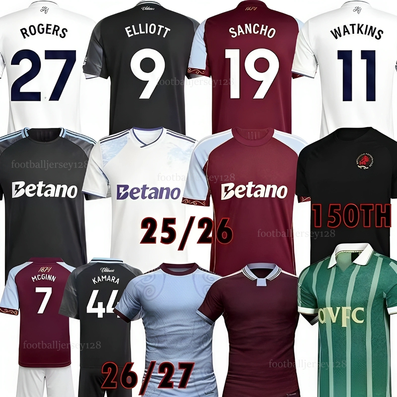 Aston Villashirt 25 26 27 ROGERS BAILEY MALEN Soccer Jersey 150th Home Away Third 2026 McGINN ONANA WATKINS KONSA MARTINEZ BUENDIA Men Kid Kit Football Shirt top Set