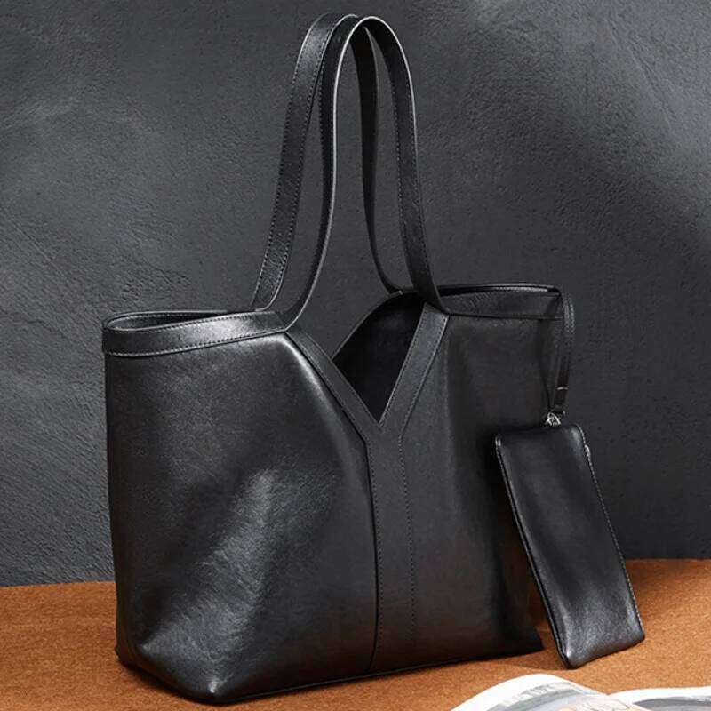 Highend Genuine Leather Tote Korean Luxury Shoulder Large Capacity Versatile Commuter Underarm Bag Cowhide Women Handbag
