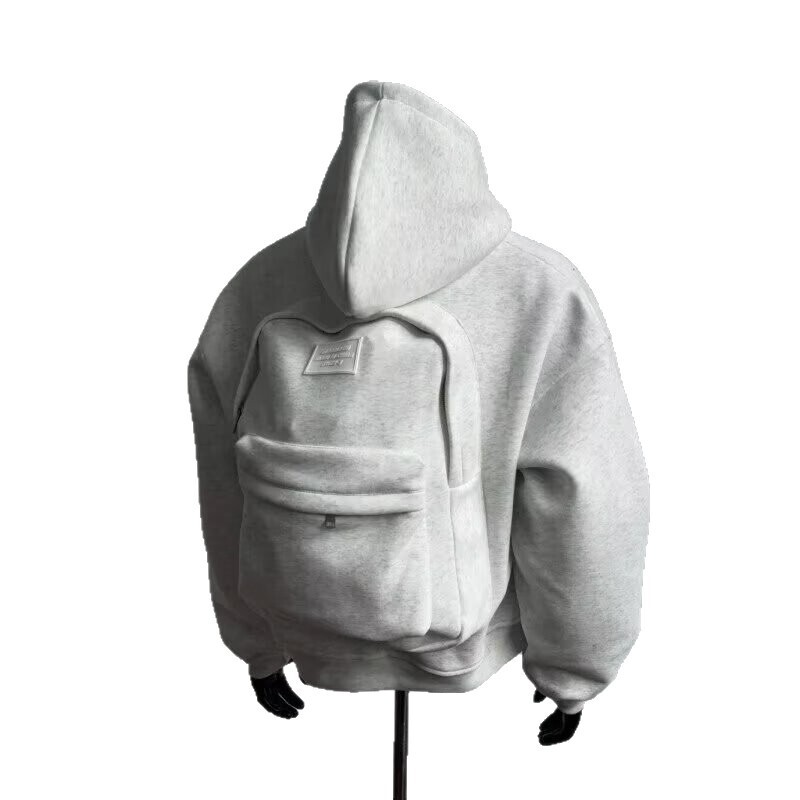 Foreign Trade -style Heavy-duty Deconstructed One-piece Designer Hoodie Backpack Hoodie For Men Trendy Brand With Unique Patchwork Design Loose-fittin