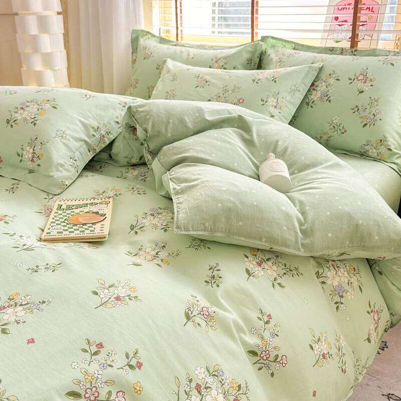 Chic Fresh Duvet Queen Soft 100% Cotton Floral Green Bedding Set with 2 Pillowcase Garden Botanical Comforter Cover H260312