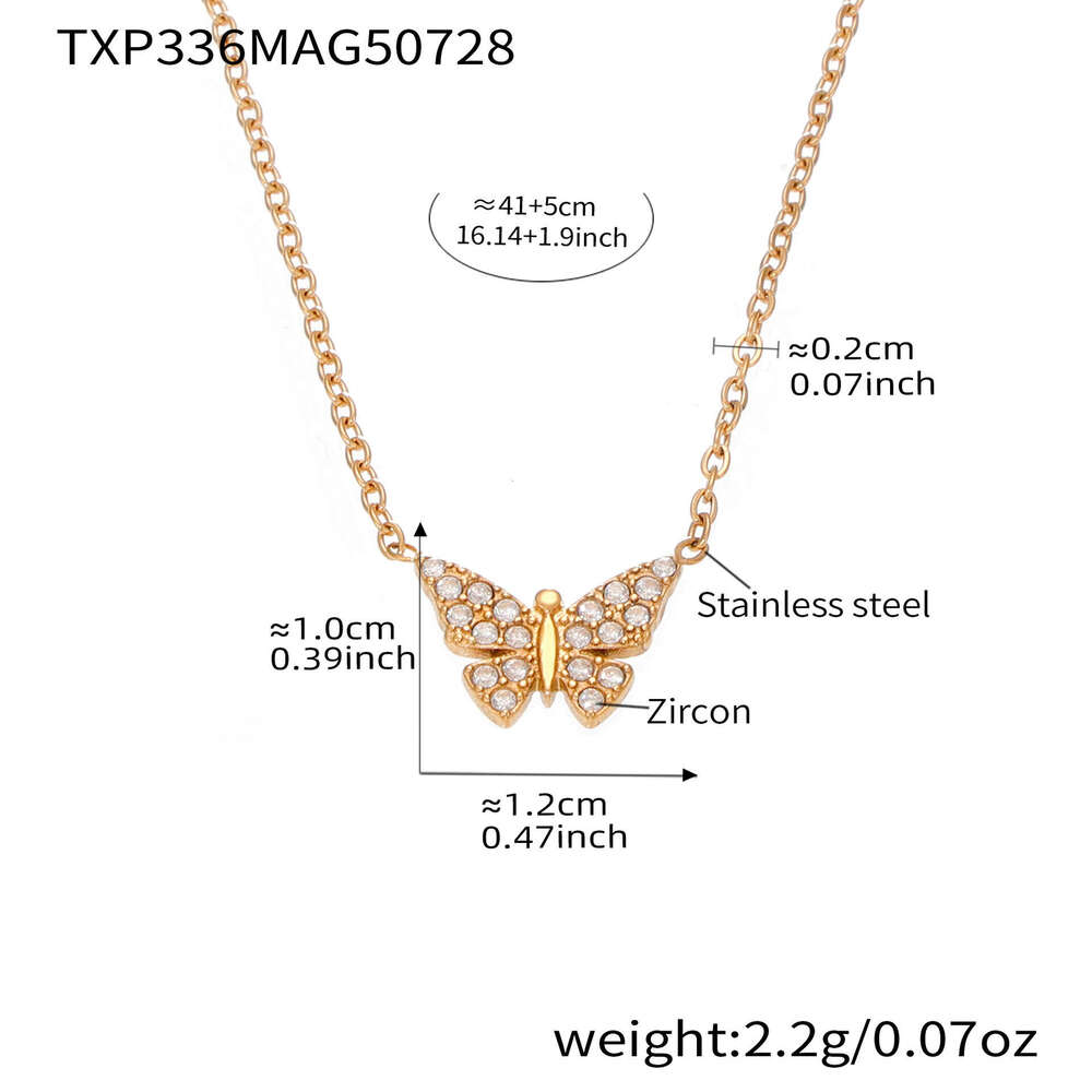 Stainless Steel 5A Zircon Butterfly Necklace Bracelet European and American Fashion Light Luxury 18k Gold Plated Versatile Jewelry Set