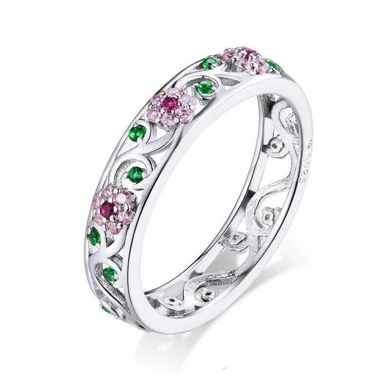 WOSTU Silver 925 Ring Pink Zircon Daisy Flower Enamel Rings For Female Fingers Original Wedding Engagement Jewelry Gift H260312