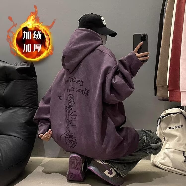Multi-color Suede Fleece-lined Hooded Sweatshirt For Men Spring And Autumn Heavy-duty Stylish Couple's Designer Hoodie Loose Oversized Trendy Jac