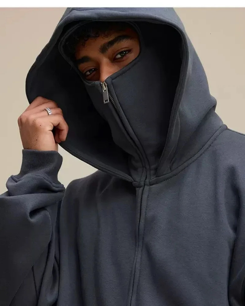 Mens Winter Windproof Double Hat Mask Zipper Hoodie Sports Jacket for Outdoor Activities Hiking Travel Running 260311