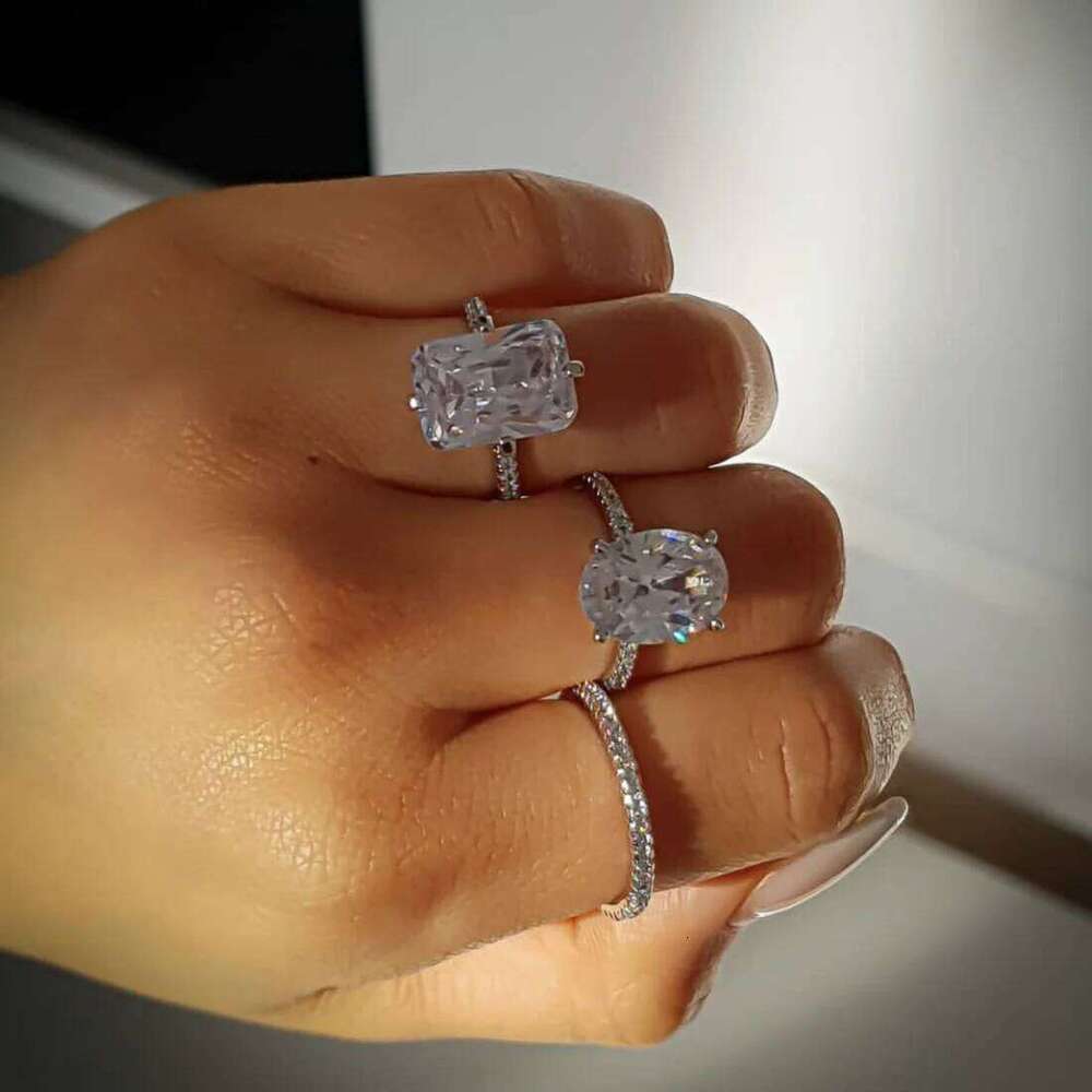 Luxury 925 Sterling SILVER Oval Square Simulated Diamond Rings Finger For Cocktail ENGAGEMENT WEDDING Women JEWELRY H260312