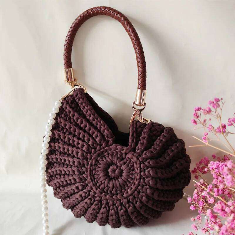 Handmade Crochet Tote Seashell Purse For Women Boho Shell Crossbody Shoulder Bag Summer Beach Clutch Hobo Handbag WONST
