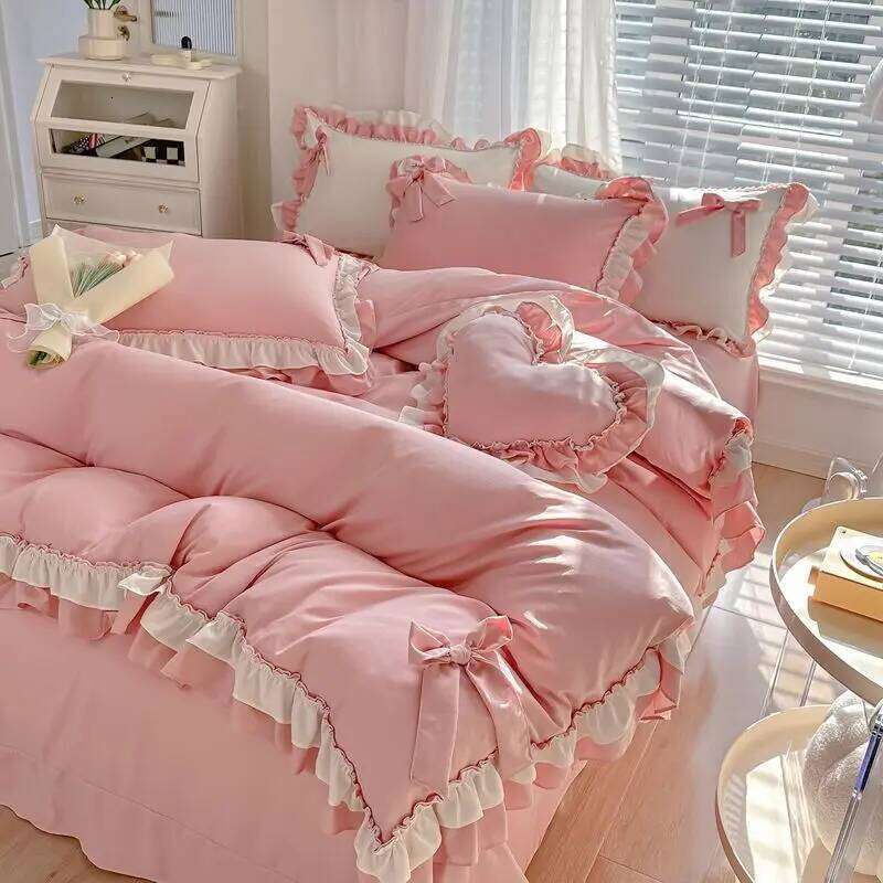 Four Seasons Universal Cotton Bedding Suit Cute Princess Style Household High-end Bed Sheet Quilt Cover Pillowcase 4 Piece Set H260312