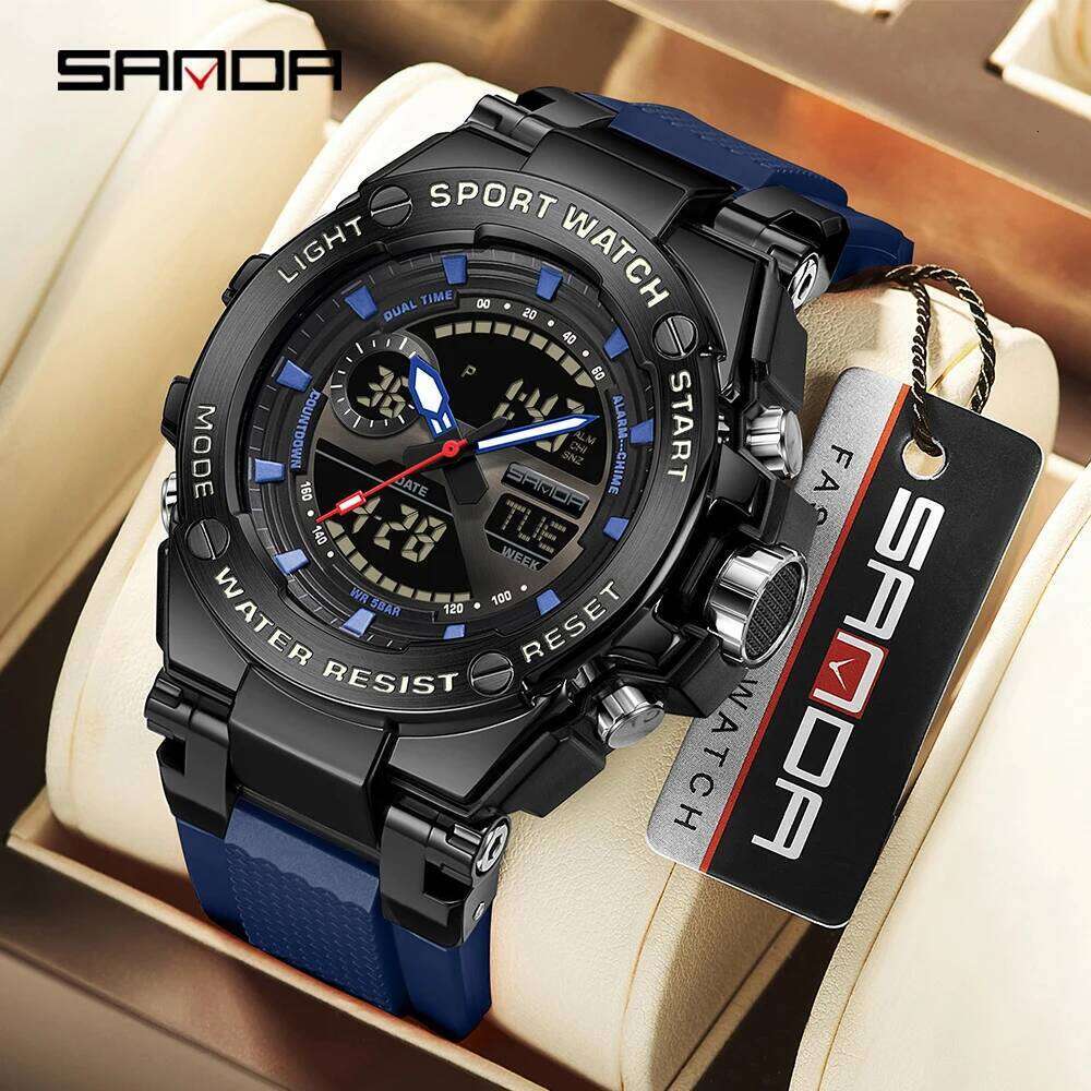 Fashion Sanda 3363 Top Brand Men Junior High School Student Silicon Militari Sports Cool Multifunctional Electronic Quartz Watch
