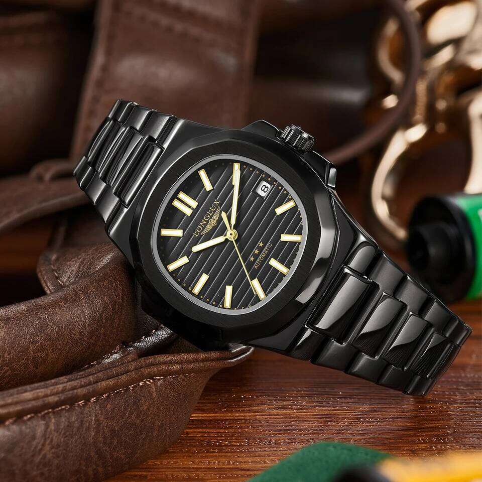 LONGLUX automatic business luxury mechanical wristwatches wholesale steel date waterproof mens watch men gift