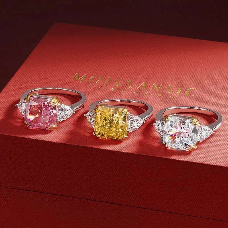 OEVAS 925 Sterling Silver Wedding Ring For Women Luxury 10*10MM Yellow Pink White Zircon Gemstone Rings Fine Jewelry Wholesale H260312