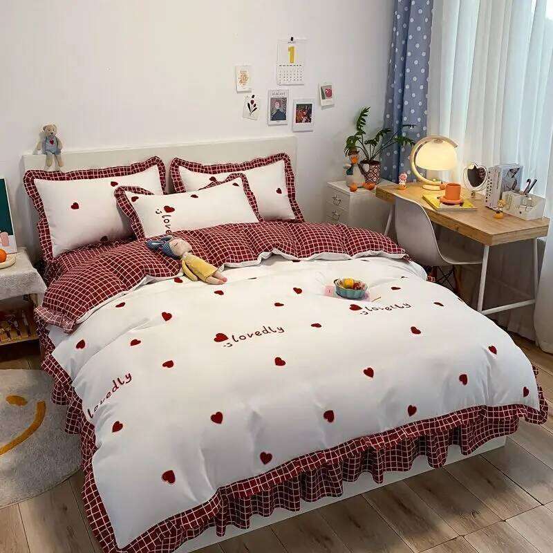 Princess Style Thickened Four-piece Sweet Lace Girls Bedroom Decoration Bed Skirt Quilt Cover Pillowcase Fashion Bedding H260312