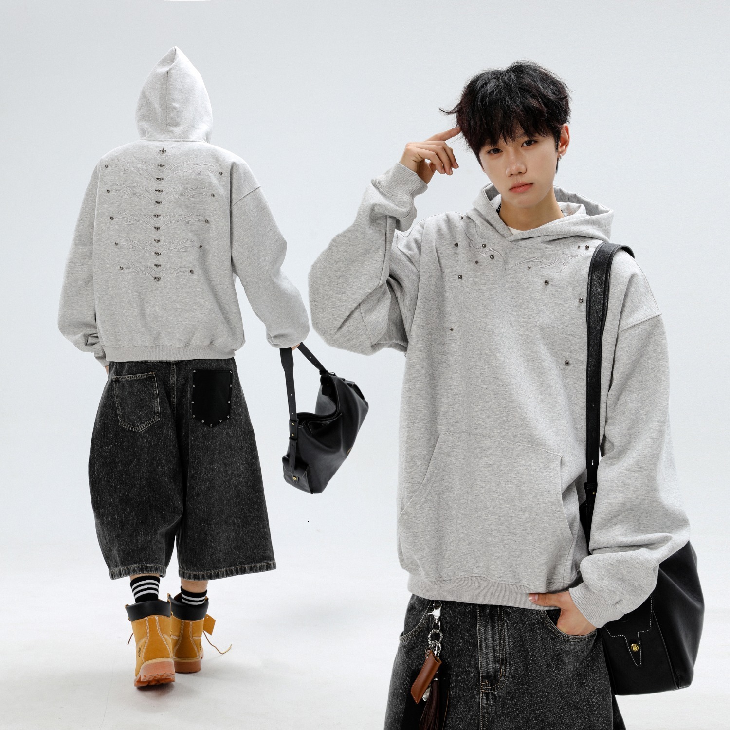 Retro Dragon Spine Embroidery Niche Metal Studded Hooded Designer Hoodie Sweatshirt Unique Spring And Autumn Casual Couple's Jacket Trendy