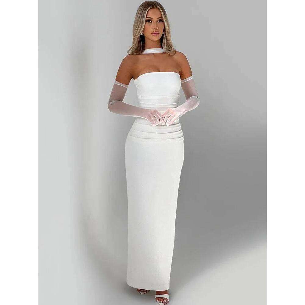 Scarf Collar Strapless Sexy Maxi For Women Fashion Off-shoulder Backless Bodycon Club Party Long Dress Elegant C260312