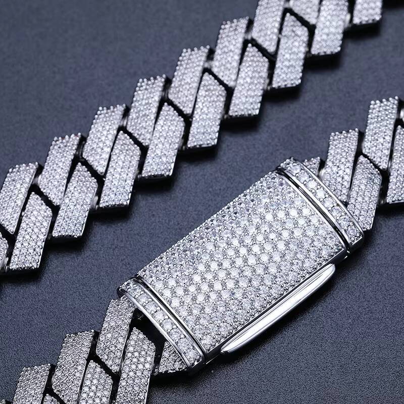 Dropshipping Pass Diamond Tester 20mm 4 Rows VVS Moissanite Diamond 925 Sterling Silver Miami Cuban Link Chain Necklace