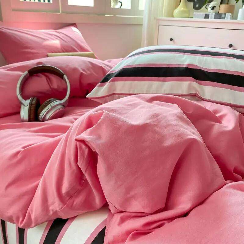Cream Style Ultra-soft Duvet Washed Four-piece Bedding Pure Cotton Quilt Cover Bed Sheet Three-piece Set H260312