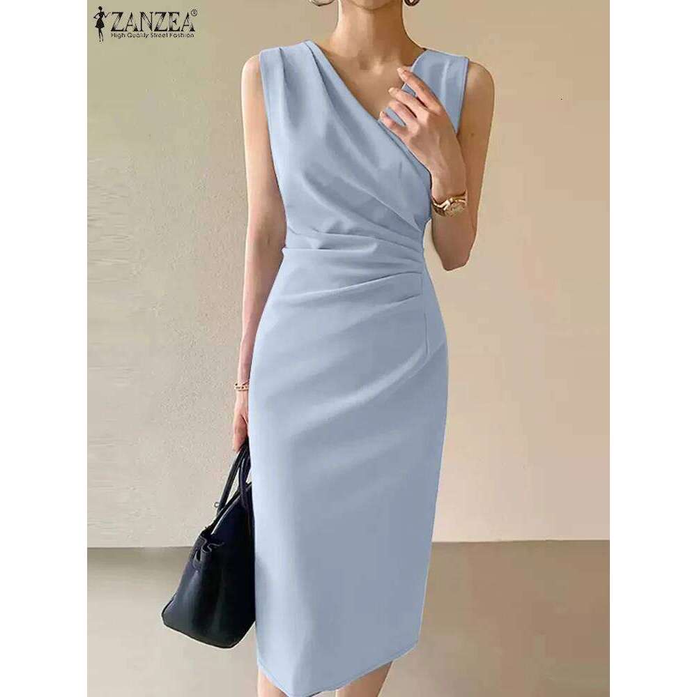 ZANZEA Elegant V Neck Sheath Dress Summer Women Sleeveless Slim Fit Party Vestido 2025 Fashion Work OL Pencil Dresses Back Split C260311