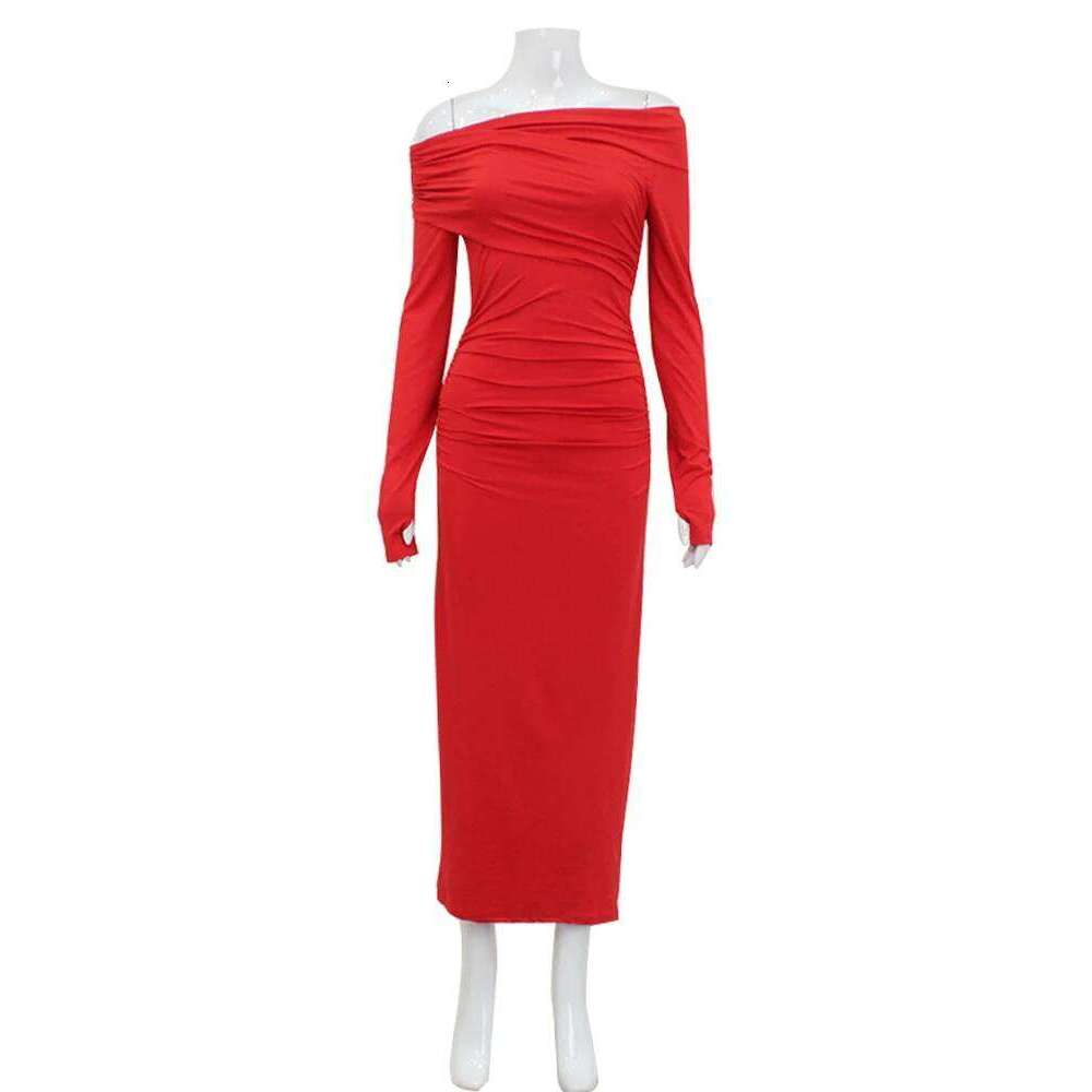 Ahagaga Elegant Fashion Sexy Maxi Dresses Streetwear Off Shoulder Casual Long Sleeve Slim Bodycon Party Vestidos Robes Female C260312