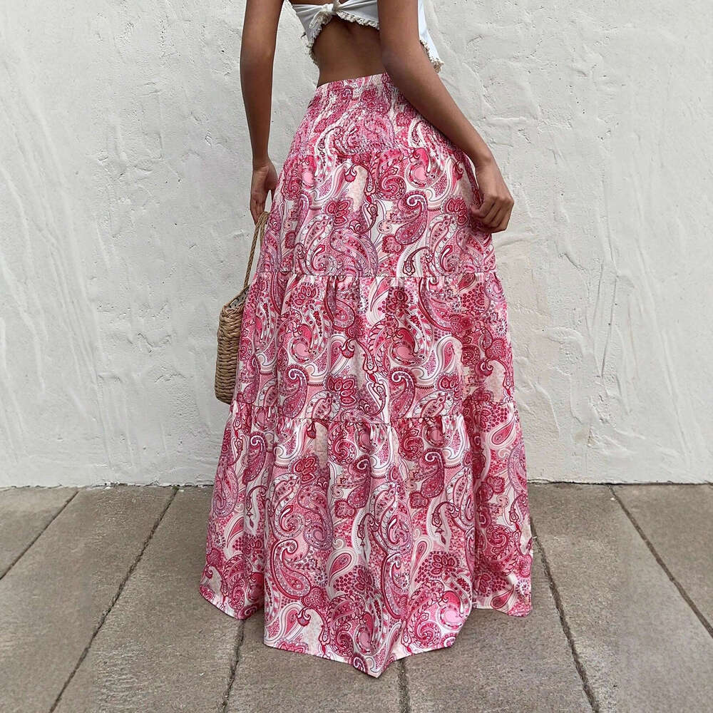 2025 European and American Cross-Border Foreign Trade Vacation Style Elastic Waist Long Skirt