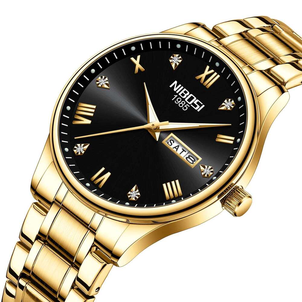 NIBOSI Gold Quartz Watch for Men Top Brand Luxury Week Date Men's Watches Business Waterproof Stainless Steel Sports Wristwatch
