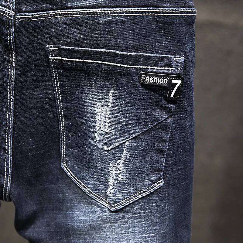 New Ripped Jeans Men Slim-fit Denim Pants Cotton Korean Style Fashion Elasticity Versatile Blue Black Men's Clothing 26Y0312