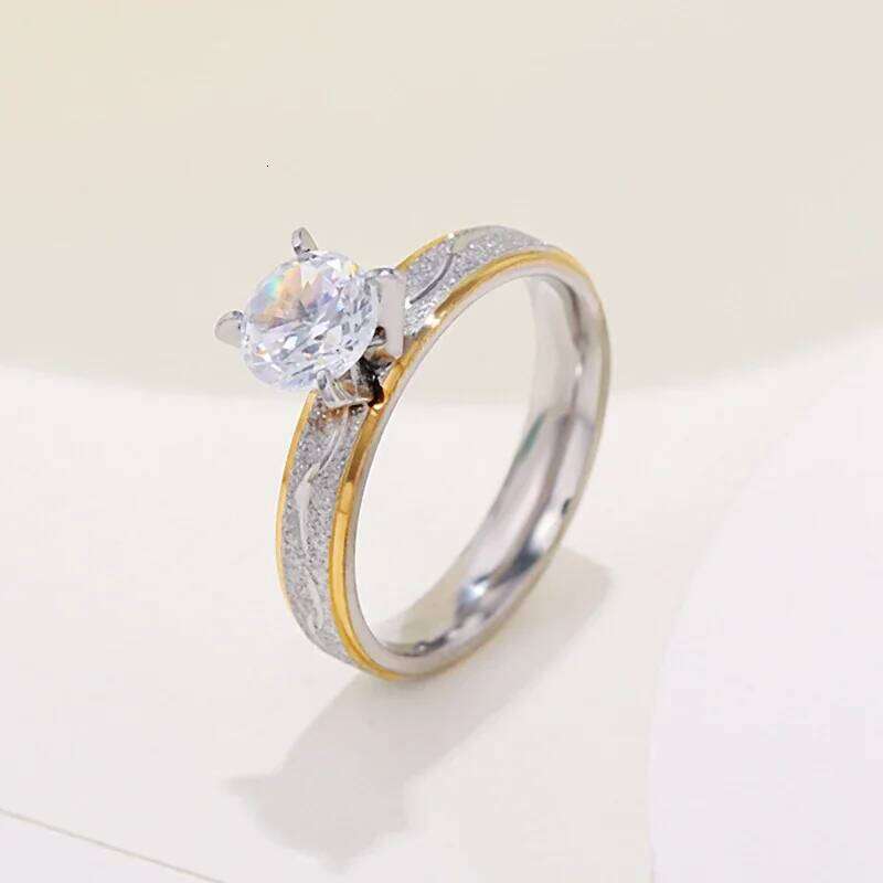 4mm Couple Lover Engagement Rings Women Men Stainless Steel Ring with Zircon Korean Style Jewelry for Wedding WC033 W260311