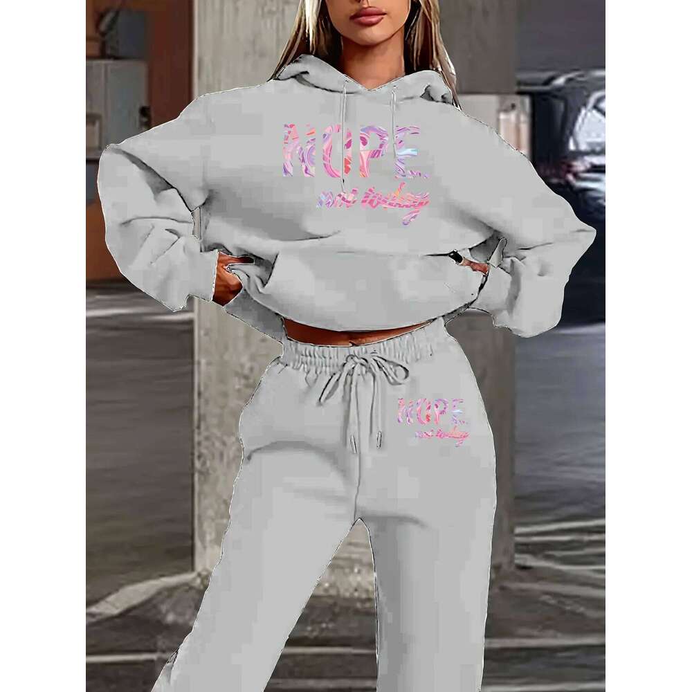 Womans Tracksuit Two Piece Set Hooded Sweatshirts+Sweatpants Suit Lady Casual Jogging Pullovers Fashion Sports Outfits Clothing C260312