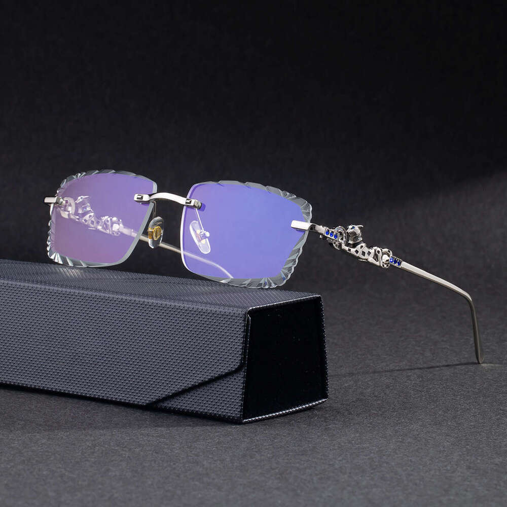 2026 New European And American Fashion Square Frameless Men Leopard Trend Diamond Cut Edge With Rhinestones Sunglasses For Women Cross-Border