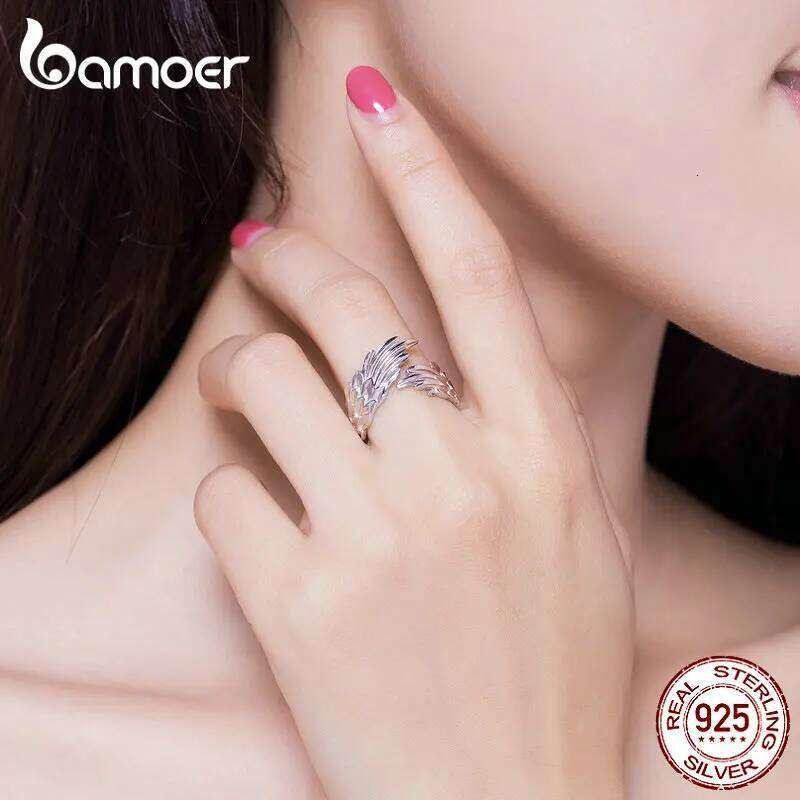 Bamoer 925 Sterling Silver Guardian Wings Open Angel Wing Adjustable Finger Ring for Women Fashion Statement Jewelry SCR512 H260312