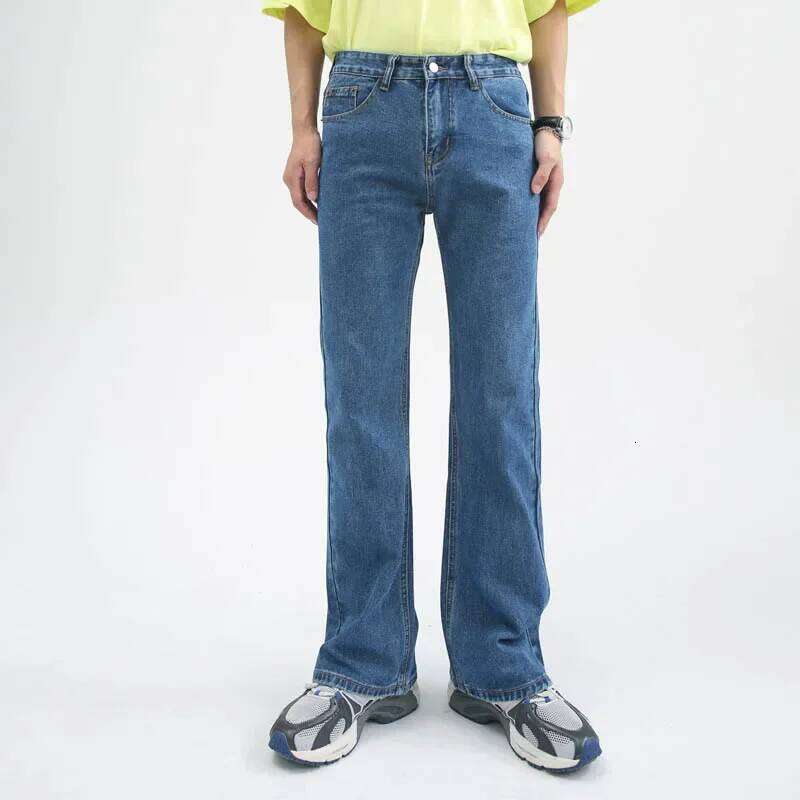 Men High Street Hip Hop Casual Small Flare Jeans Male Japan Korea Style Streetwear Vintage Denim Trousers Pant 26Y0312