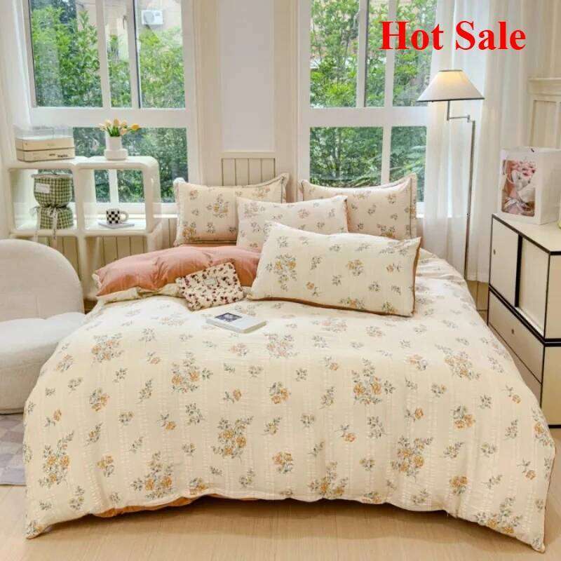 2025 class A super soft jacquard cloud yarn cotton four-piece set, sheet, hat, quilt cover, student dormitory bed H260312