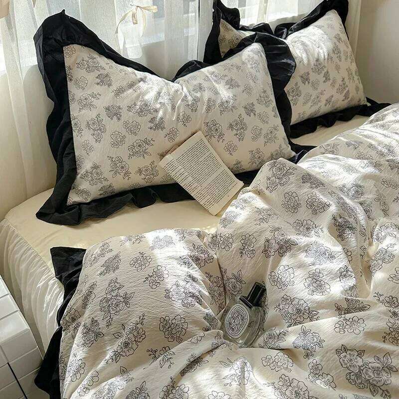 1.5/1.8 Korean Style 100% Cotton Fitted Sheet Sets with Lace Flower Print Bedding Set Seasons Home Bedclothes for Adult Kids H260312