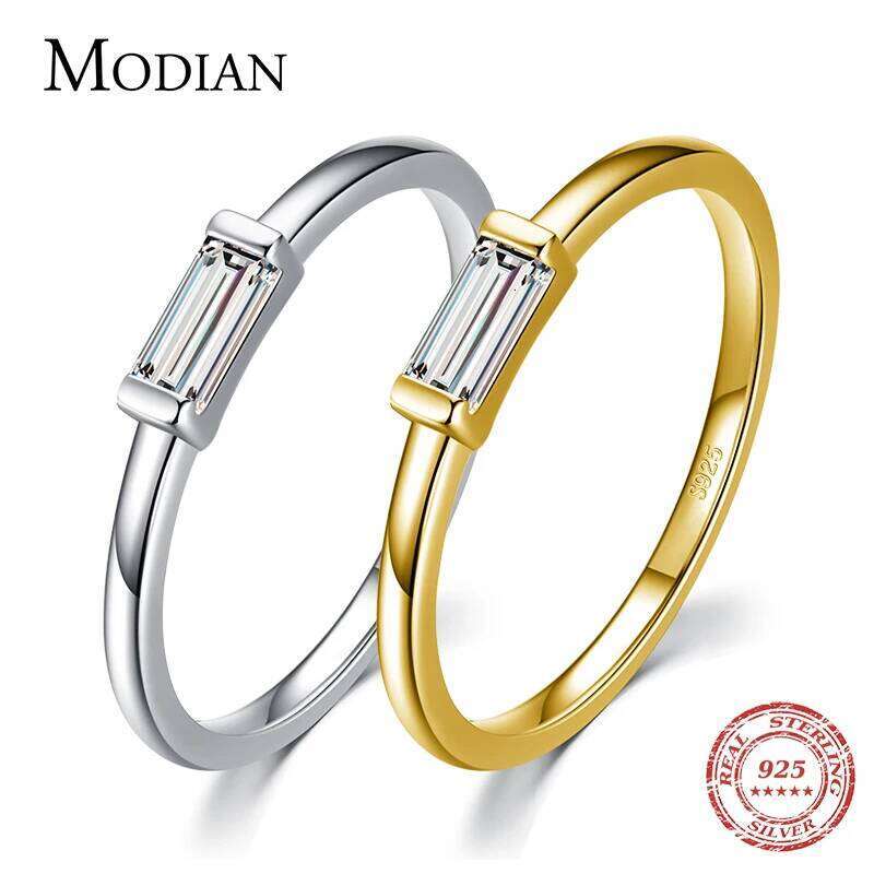 Modian 925 Sterling Silver Fashion Emerald Cut Shiny Clear CZ Wedding Female Rings for Women Simple Rectangle Ring Fine Jewelry H260312