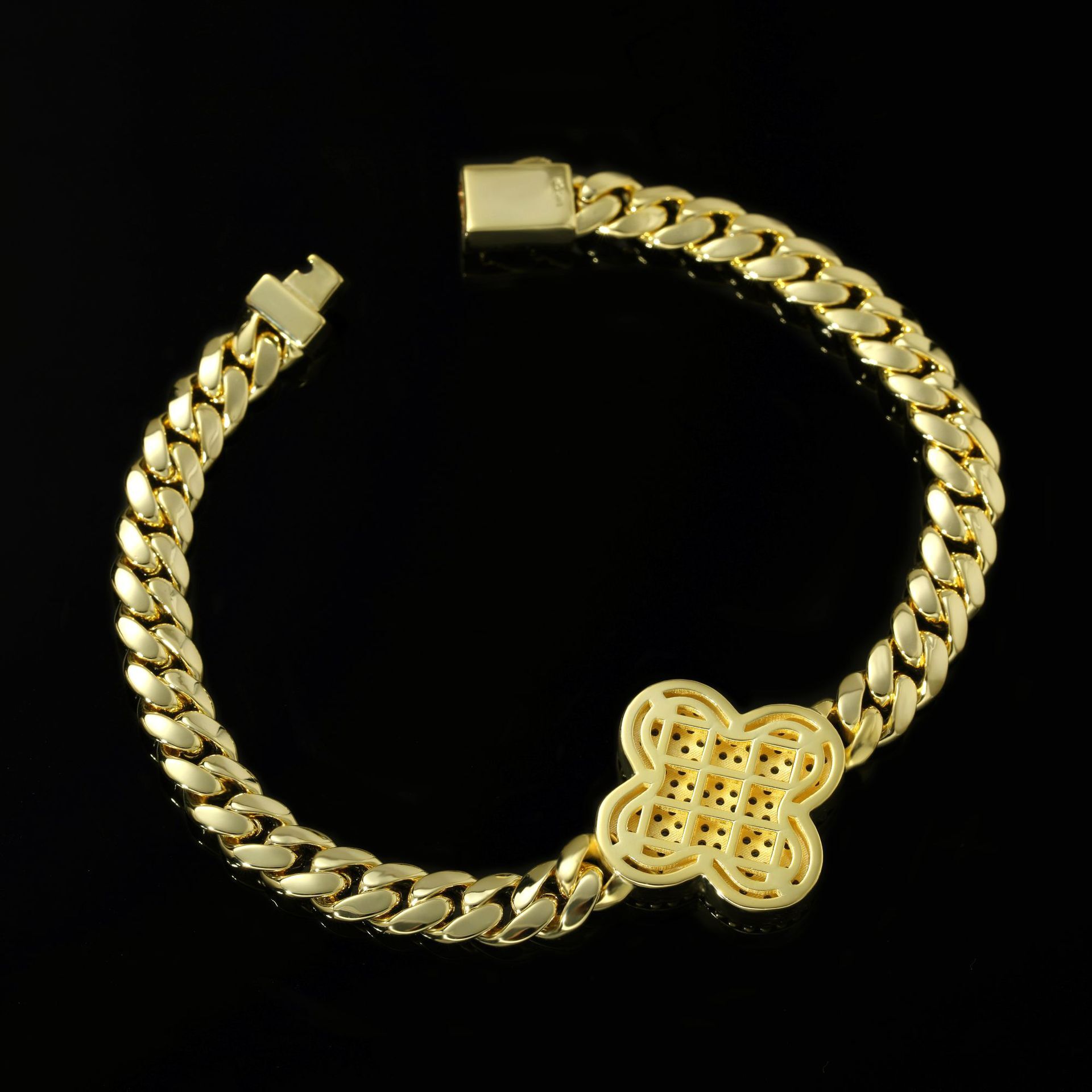 Bracelet Spring Buckle Four-Leaf Clover Zircon Bracelet Tennis Chain Men's High-End Versatile Bracelet Jewelry