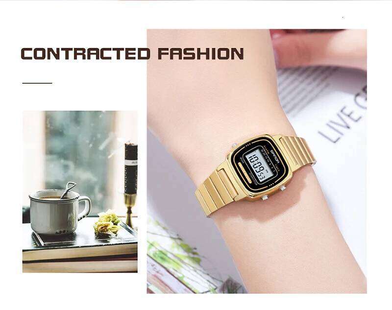 SANDA 6053 Luxury Digital Watch for Women Elegant Waterproof Sports LED Display Womens Wristwatches Clock Relojes Para Mujer