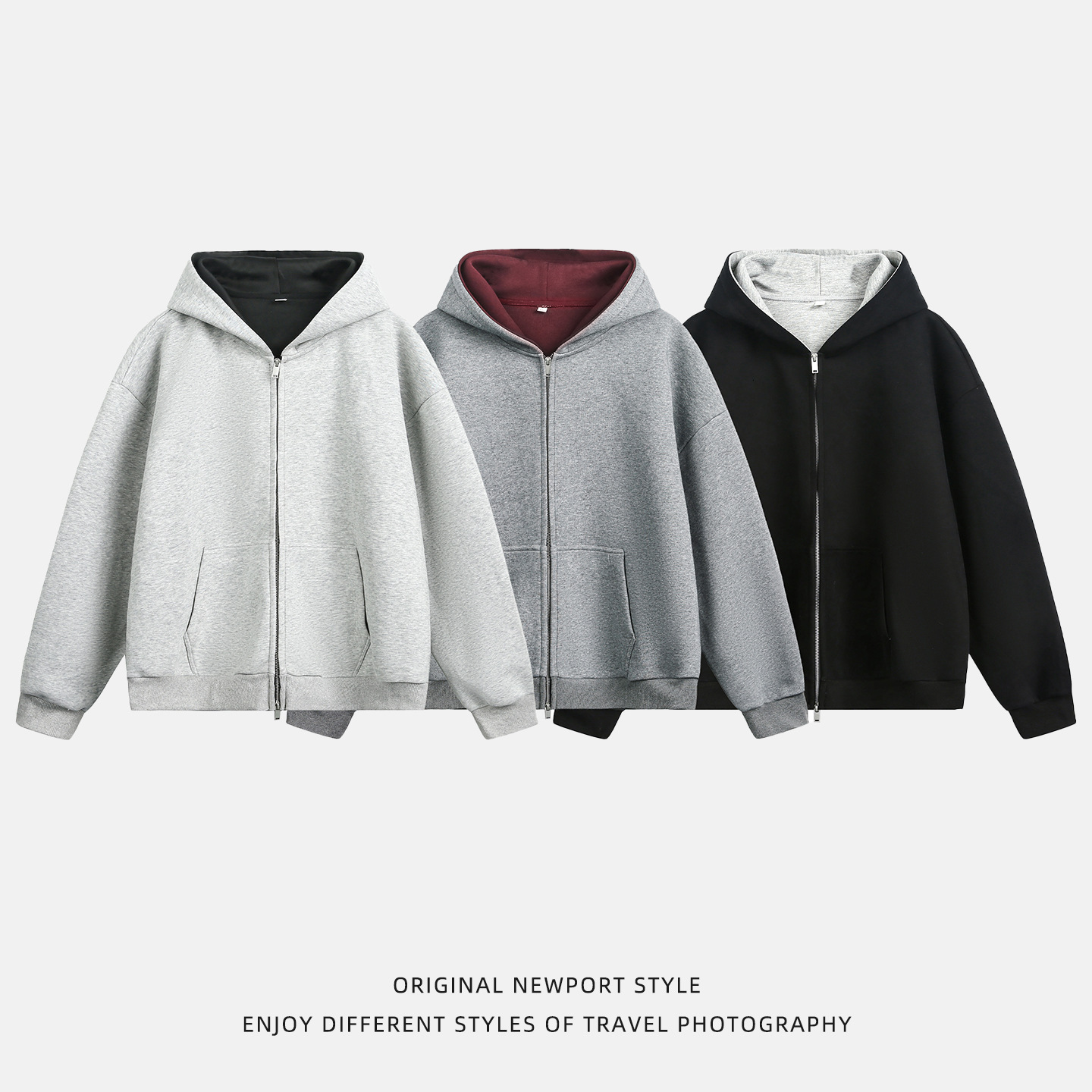 Color-block Lined Hooded Sweatshirt For Men Autumn Designer Hoodie Heavyweight Texture Sports Loose Hoodie Short Wide Silhouette Jacket Coat
