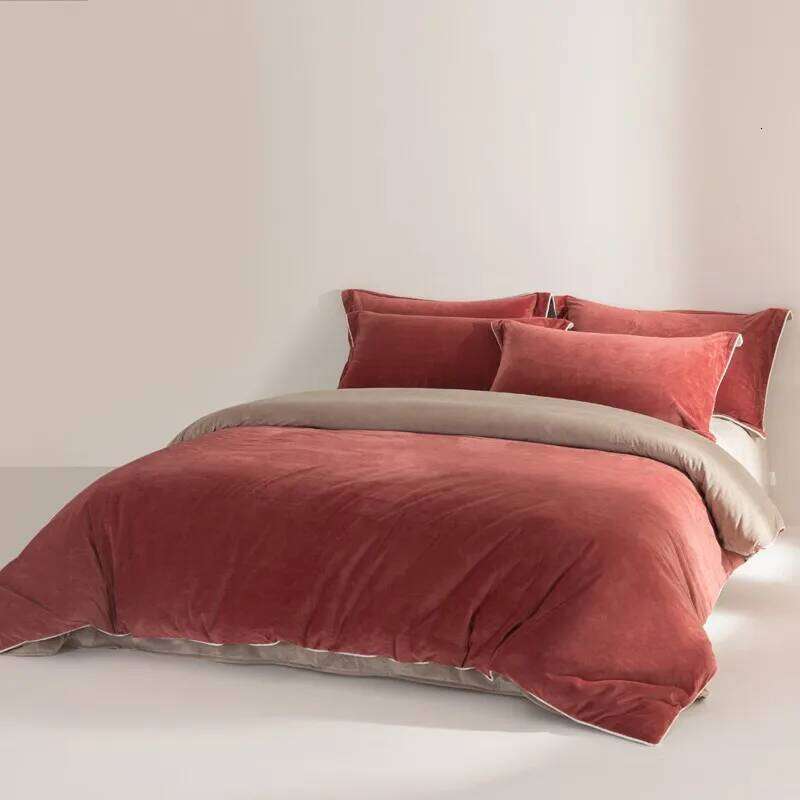 Reversible Duvet Super Soft Fluffy 4Pcs Comforter Set Microfiber Flannel/Velvet Quilt Cover Bed Sheet Pillowcases H260312