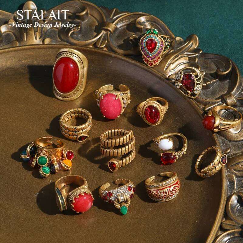 Vintage Open Engagement Rings for Women Red Oval Round Natural Stone Nickel Free Personality Trendy Finger Jewelry 2024 H260312