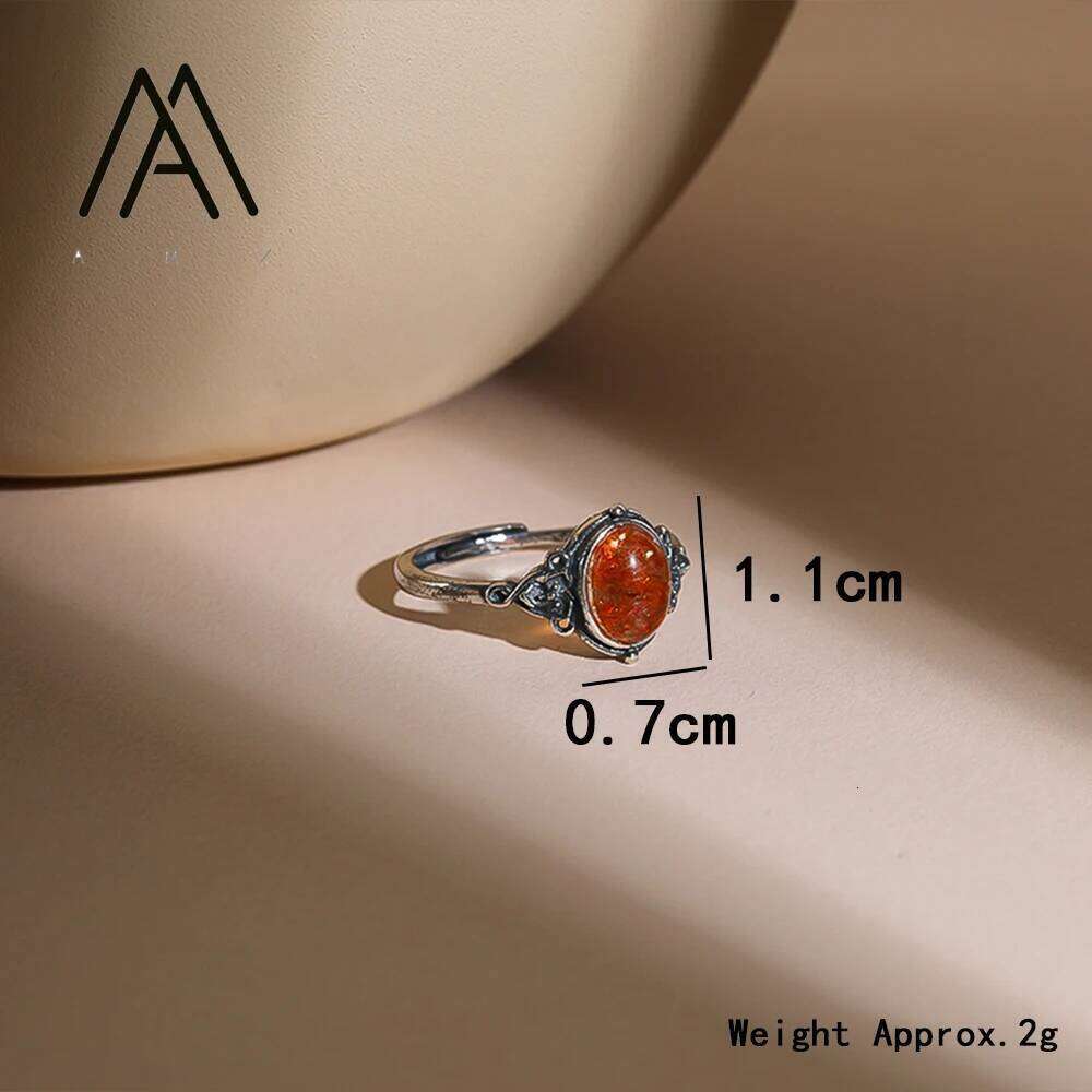 925 Sterling Silver Natural Gemstone Finger Vintage Engraved Design Jewels for Women's Daily Wear Men's Ring Accessory H260312