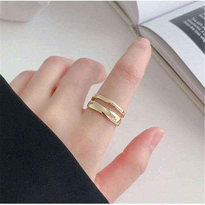 New Fresh Simple Irregular Double-layer Smooth Wave 925 Sterling Silver Jewelry Personality Geometric Opening Rings R253 H260312