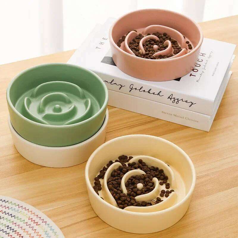 Ceramic Pet Cat Small and Medium-Sized Dogs Dog Puppy Feeding Anti-Choke Slow Food Anti-Tumble Eating Bowl 26Y0312