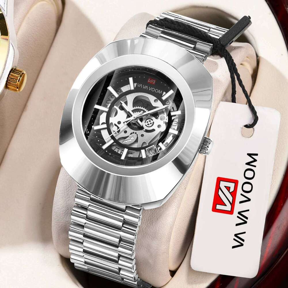 Quartz Fashion Oval Hollow Clock Original Top Business Style 3Bar Stainless Steel Strap Gold Luxury Gift Watch for Men