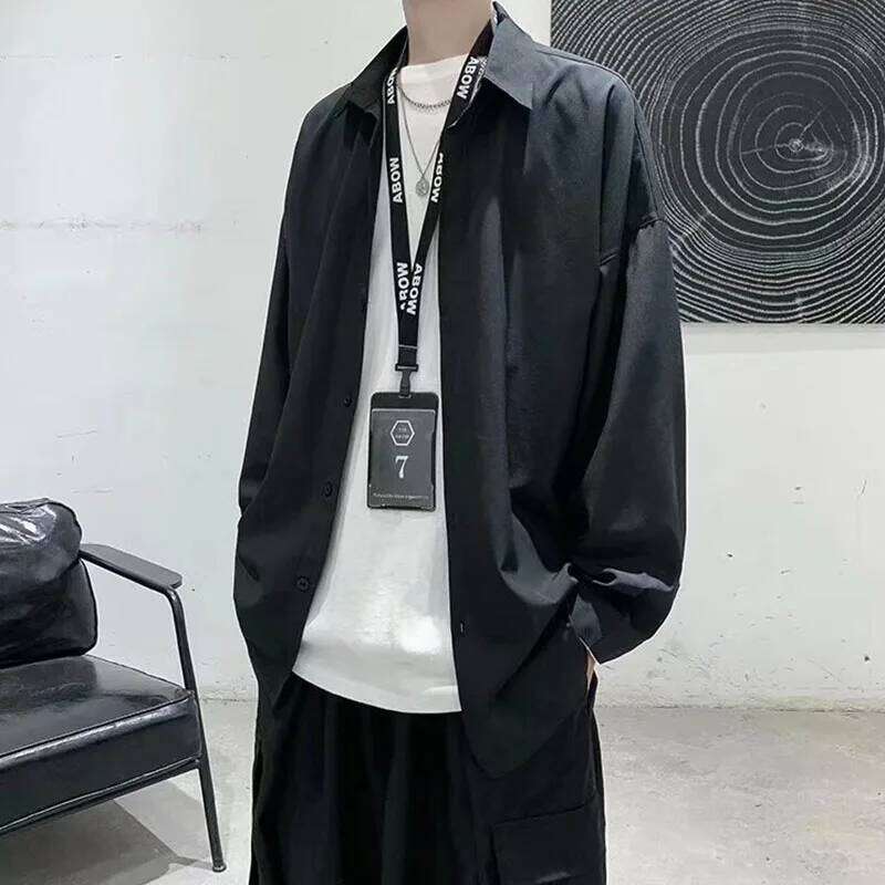 1pcs Spring Autumn Thin Long Sleeve Man Ice Silk Loose Style Male Fashion Casual Lapel Button-down Shirt Men Top