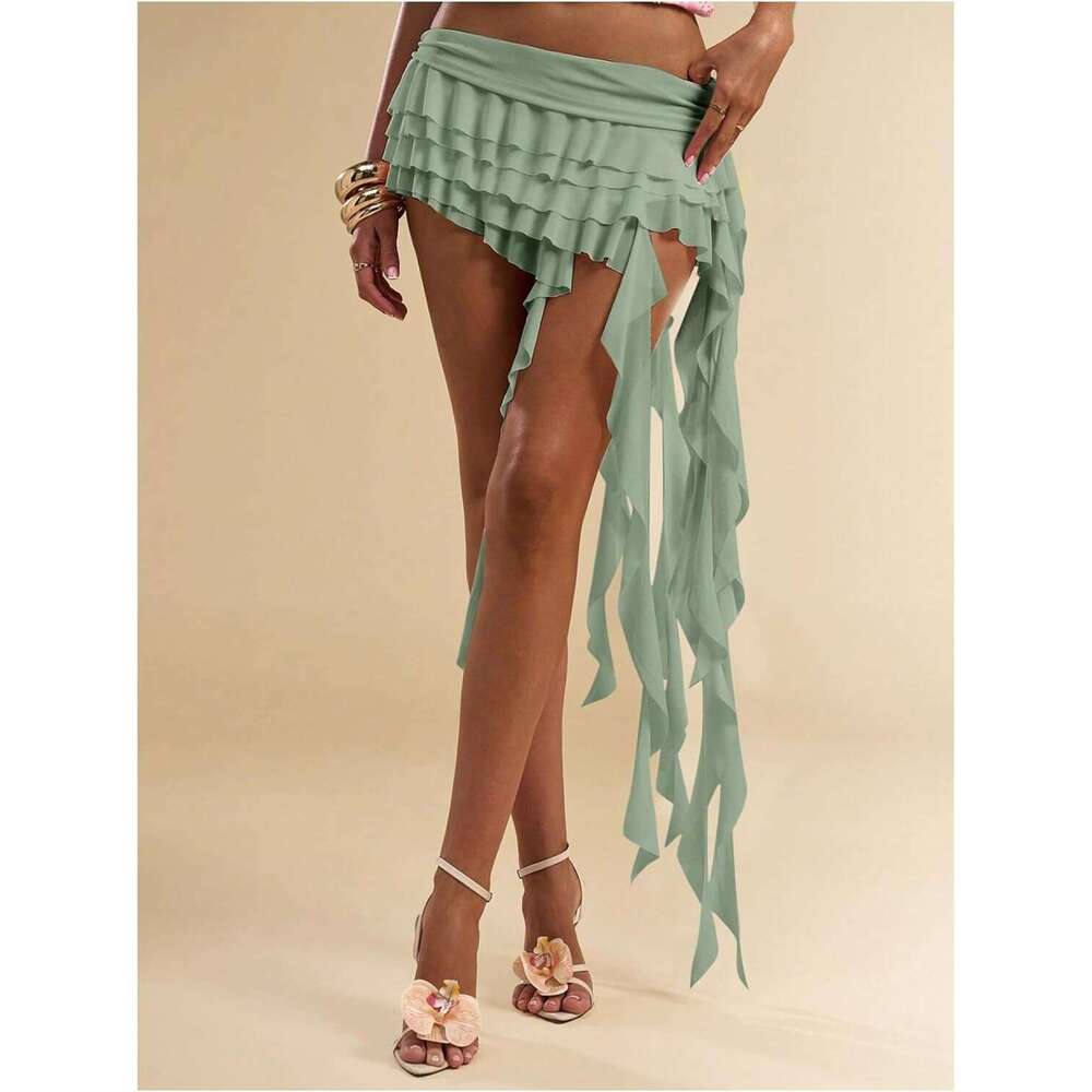 Cross-border foreign trade women's new mesh irregular pleated layered Y2k patchwork mini skirt custom-made