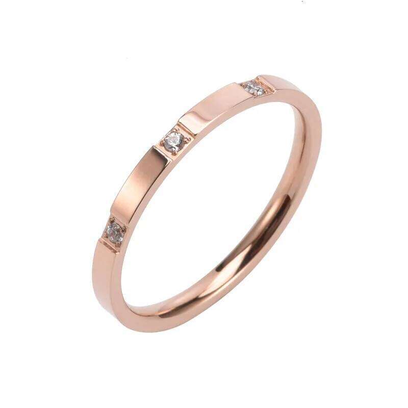 JHSL 2mm Thin Small Mini Stainless Steel Women Rings 3 Crystal Rose Gold Color Fashion Jewelry US Size 4 5 6 7 8 9 10 H260312
