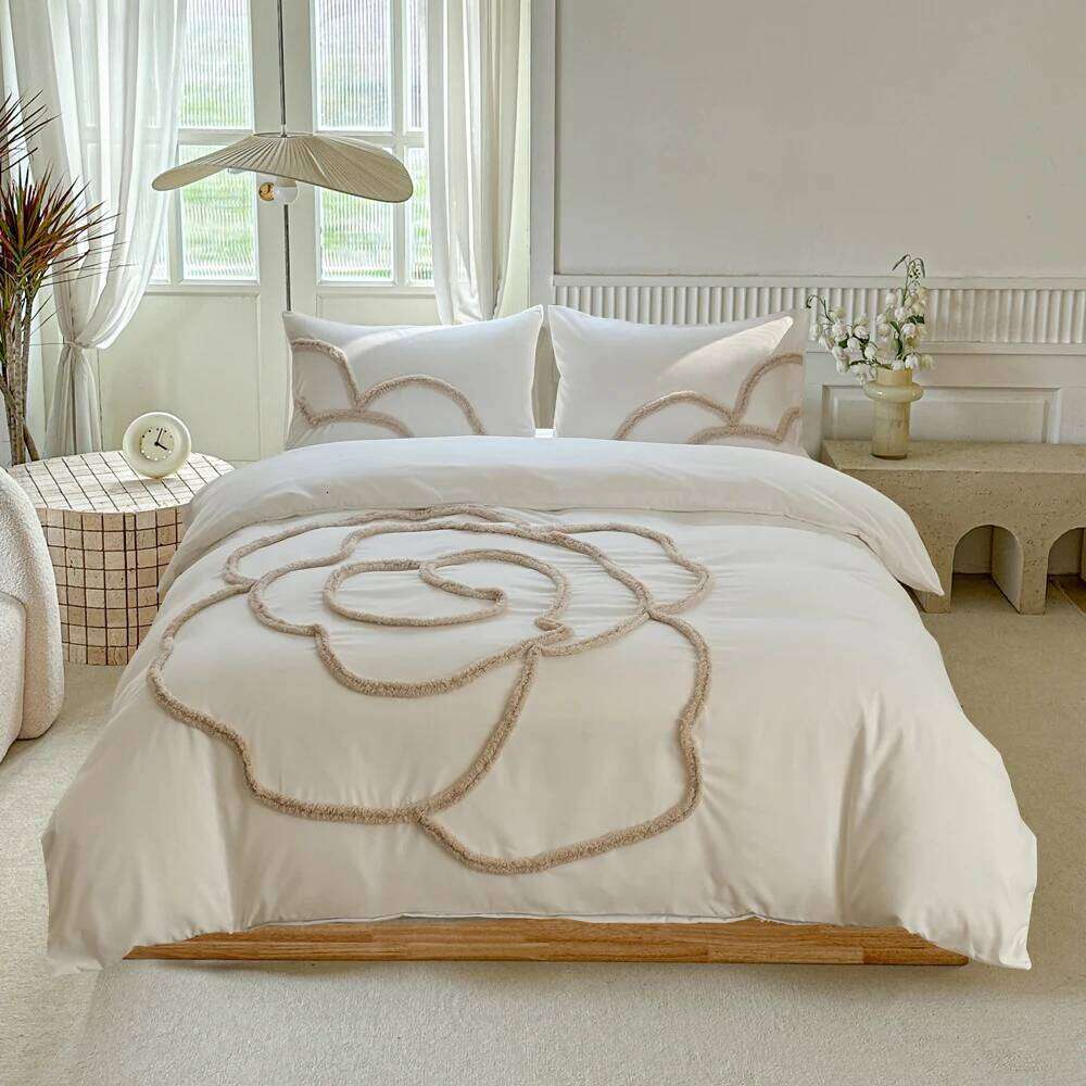 Embroidery Bedding Set 3D Flower Duvet Cover Pillowcase US EU Textile Home Bed Linens H260312